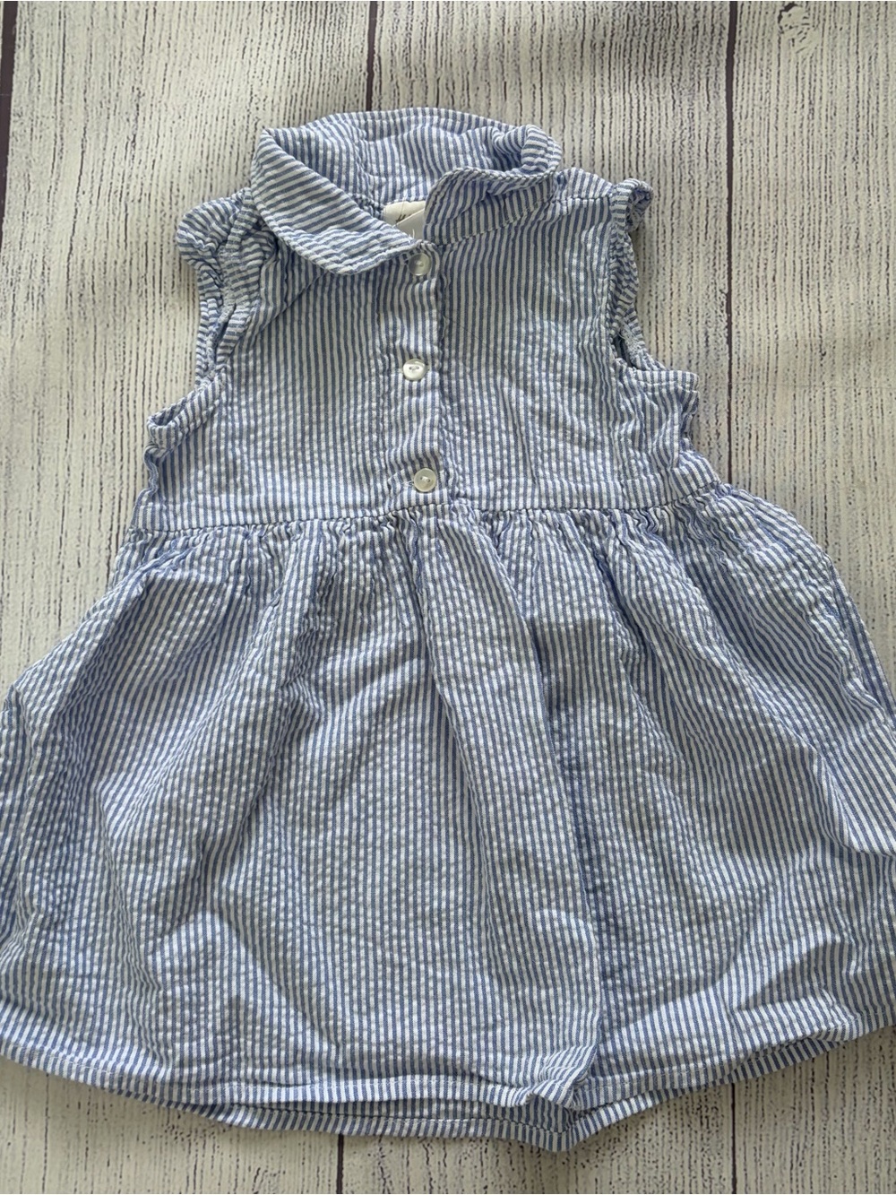 H&M Girls Blue & White Striped Seersucker Dress Size 6-9 months